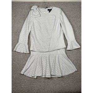 Midnight Velvet Off White 2 Pc Wedding Church Sparkle Embellished Skirt Suit 10